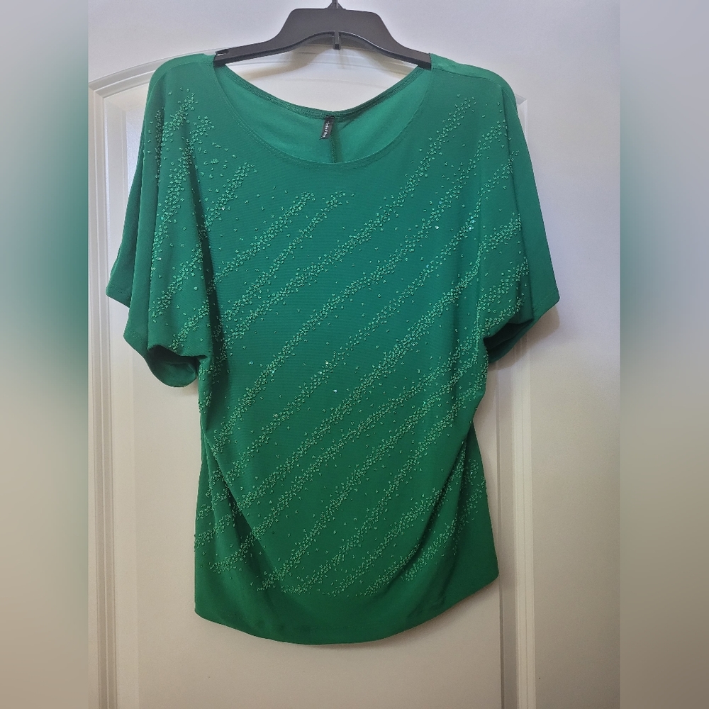 Green Beaded Sequin Blouse - L